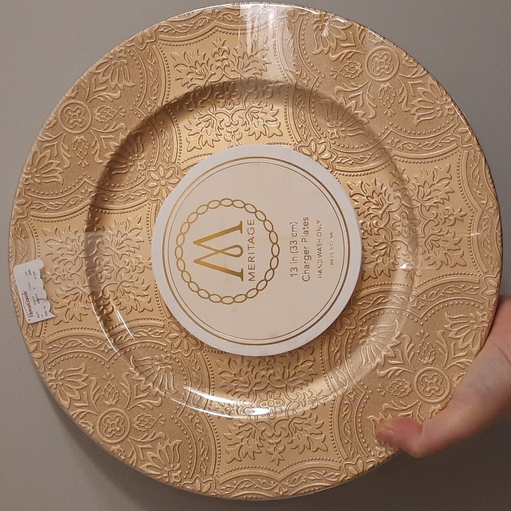 Gold charger plates, 4 total